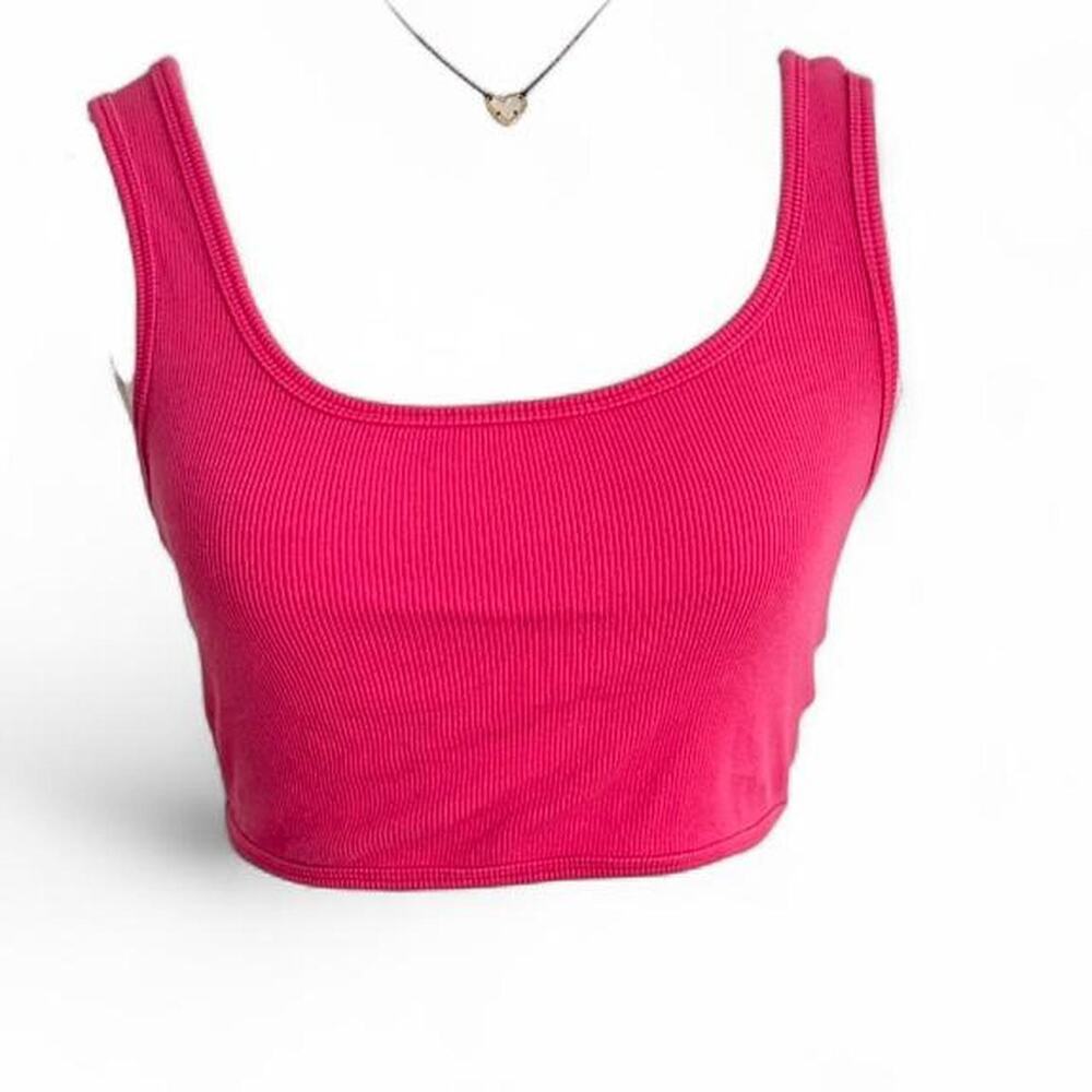 Garage Pink Ribbed Fitted Cotton Tank Cropped Top Size Medium